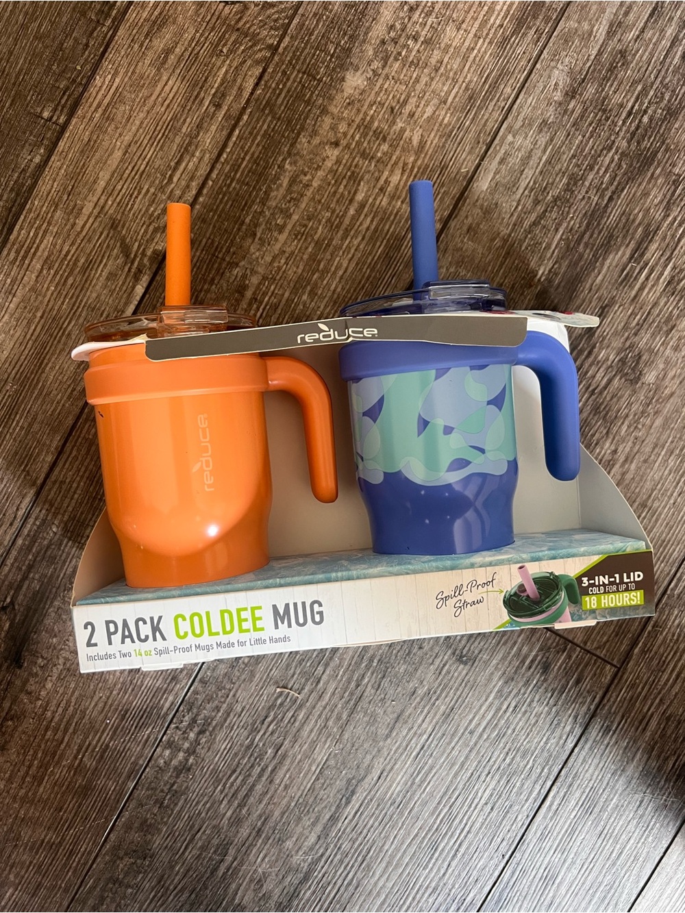 Reduce Coldee 2-Pack Kids Mugs in Orange & Blue NWT
